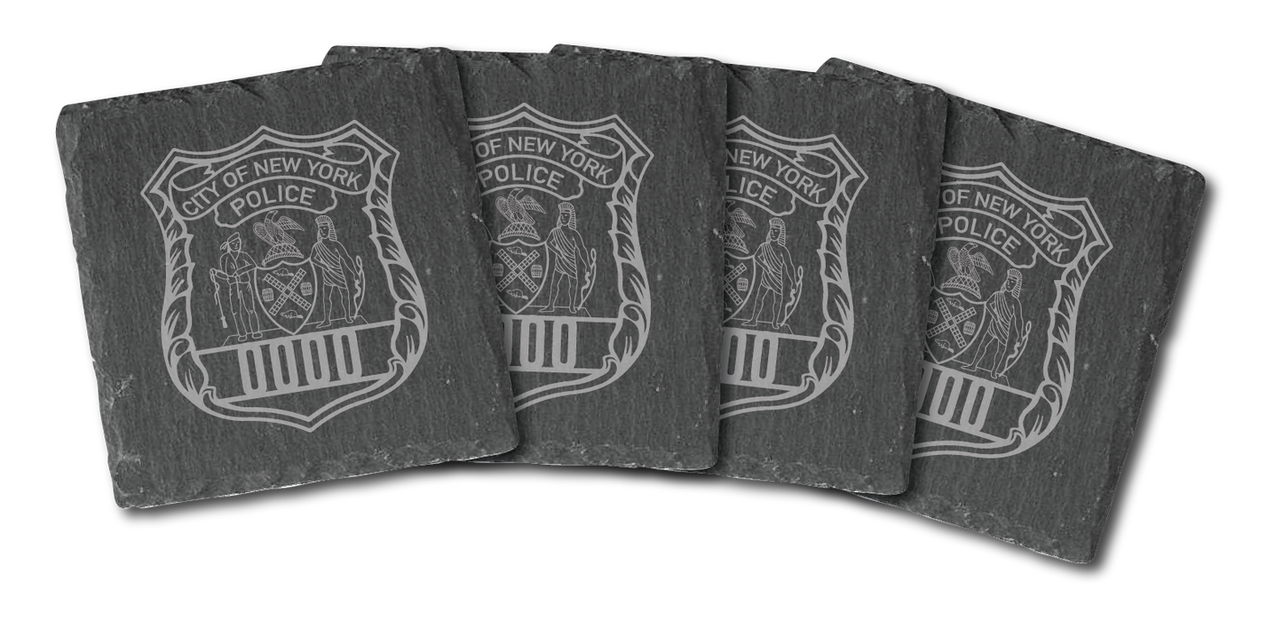 Police Custom laser engraved slate coaster 4pc set