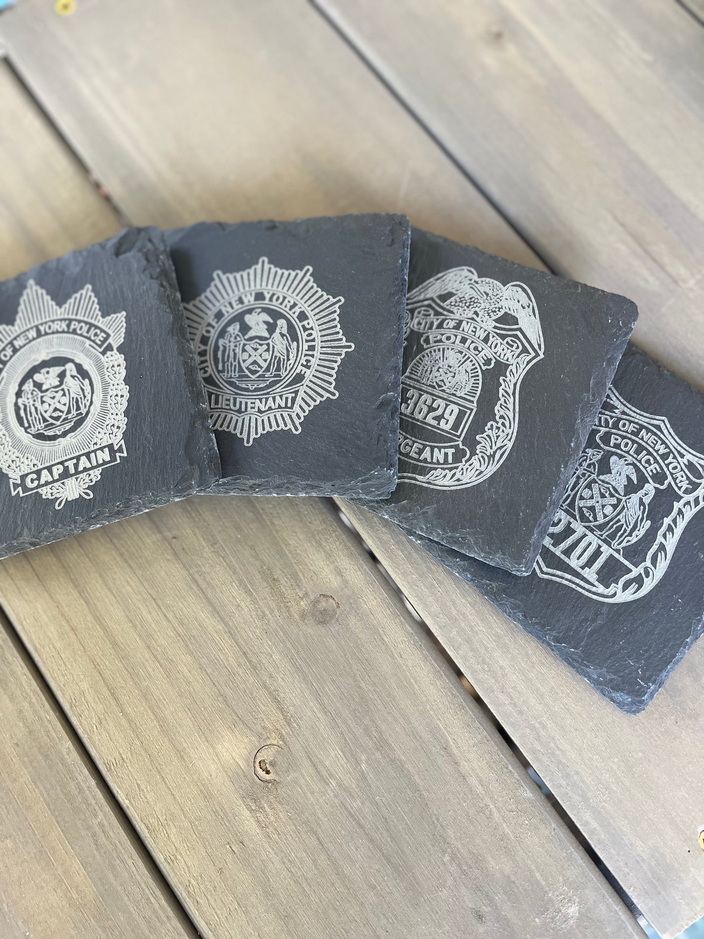 Police Custom laser engraved slate coaster 4pc set