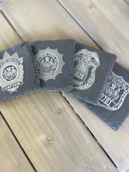 Police Custom laser engraved slate coaster 4pc set