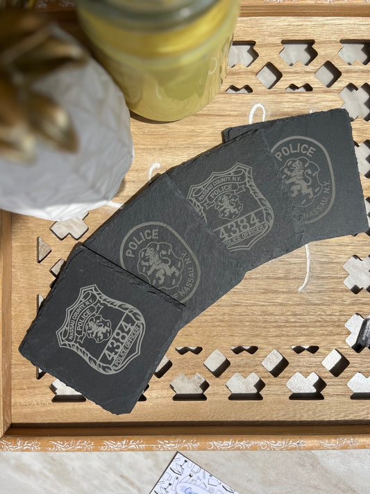 Police Custom laser engraved slate coaster 4pc set