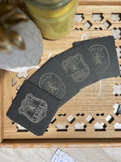 Police Custom laser engraved slate coaster 4pc set