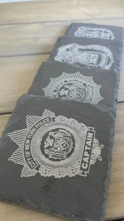 Police Custom laser engraved slate coaster 4pc set